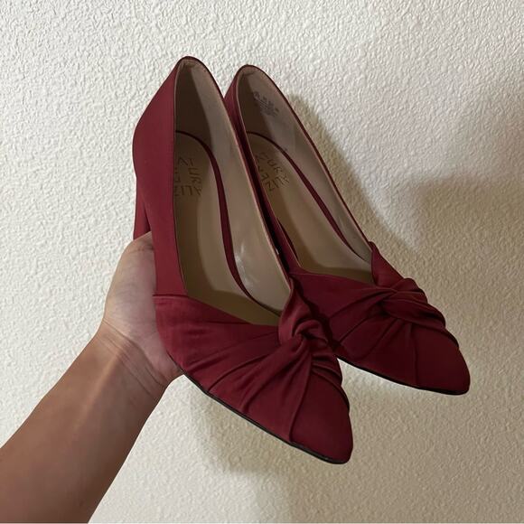 Naturalizer Helena red satin pointy pointed toe thick block heels 6.5W - Picture 1 of 7